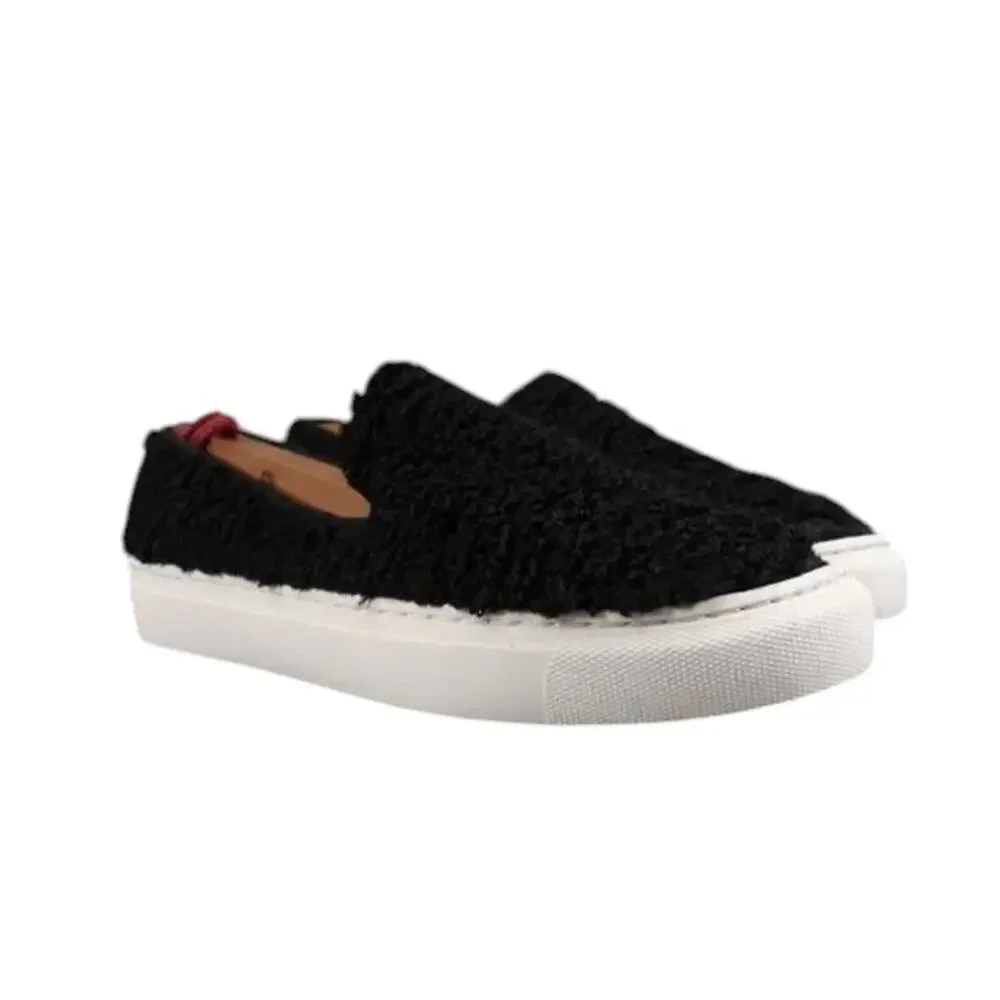 Steven Shoes Womens 6 Sneakers Casual Slip On Skimmer Faux Fur Black Fashion NY